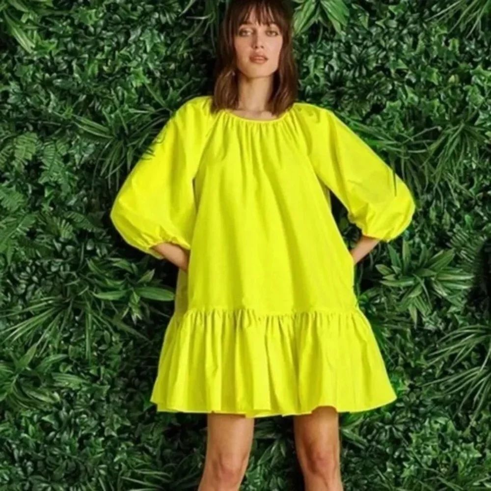LDT Rachel Ruffle Dress in Neon